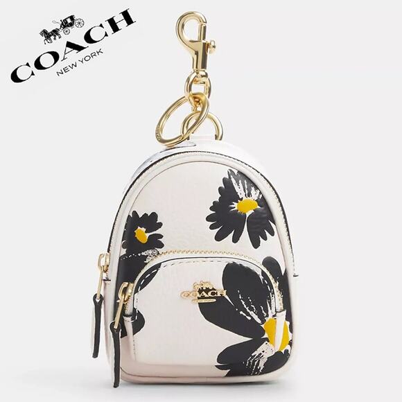 NWT ❤️ Coach Mini Court Backpack Bag Charm With Floral Print - Picture 1 of 8